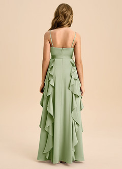 Azazie Peyton Junior A라인 주름진 스트레치 새틴 플로어 길이 주니어 신부 들러리 드레스 image2