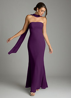 Azazie Saylor Vestidos de damas de honor Vestido de Uva de Gasa de Corte Sirena con Sin tirantes image7