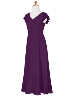 Azazie Claudine Junior Grape A-Line Pleated Chiffon Dress image7