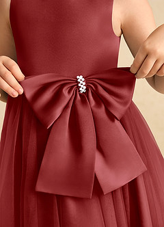 Azazie Twinsie Flower Girl Dresses Rust A-Line Bow Tulle Dress image6
