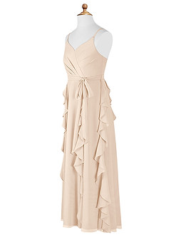 Azazie Peyton Junior White Alabaster A-Line V-Neck Cascading Ruffles Chiffon Dress image8