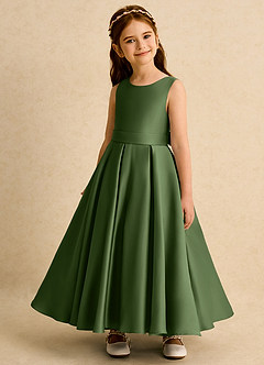 Azazie Mapel vestidos de niña de las flores Vestido de Oliva de Satin Mate de Princesa con Plisado image3