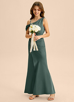 Azazie Madelyn Junior Osłona Zza ramienia Satyna elastyczna Długość podłogi Młodsza druhna Sukienka image5