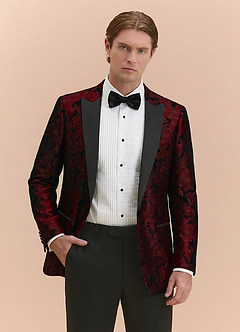 front Samuel Burgundy Floral Jacquard Peak Lapel Tuxedo Jacket