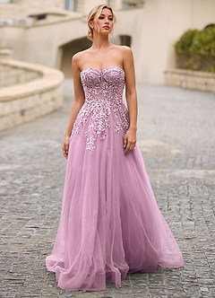 Celeste Light Purple Rhinestone Sheer Lace Prom Dress image8