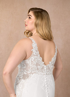 Azazie Estephanie Robes de mariée Robe Sirène en Crêpe Élastique Paillettes Blanc De Diamant image11