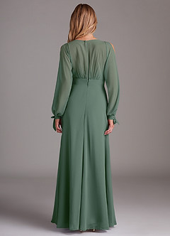 Azazie Matilda Bridesmaid Dresses Eucalyptus A-Line Long Sleeve Chiffon Dress image5