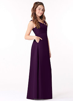 Azazie Sadia Junior Grape A-Line Pleated Stretch Satin Dress image2