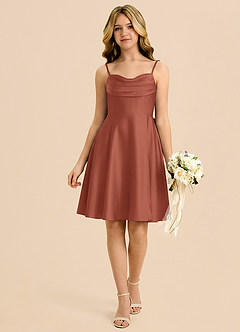 Azazie Bear Junior Auburn A-Line Sweetheart Neckline Stretch Satin Dress image1