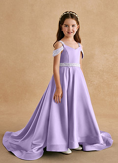 Azazie Jodi Robe Demoiselle D'honneur Fillette Robe Trapèze en Mat Satiné Lilas image3