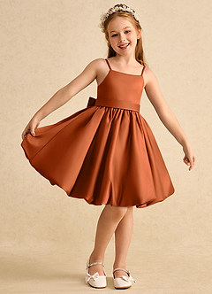 Azazie Davine Flower Girl Dresses Burnt Orange A-Line Spaghetti Strap Matte Satin Dress image2