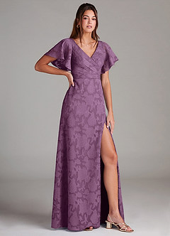 Azazie Ambrosia Jurken voor bruidsmeisjes Jurk van Bloemen Burn-out met A-Lijn Geplooid Blauweregen image3