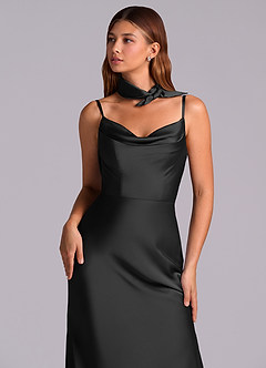 Azazie Yazmine Final Sale Black Mermaid Pleated Stretch Satin Dress image8