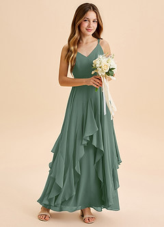 Azazie Karan Junior Eucalyptus A-Line Chiffon Dress image4