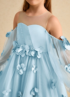 Azazie Karrie Abiti da Ragazza di Fiori Abito A-Line in Tulle Con Maniche Azzurro image7
