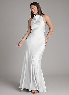 Azazie Sahara Suknie dla druhen Linia A Pofałdowany Satyna elastyczna Do ziemi Sukienka image6