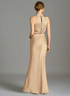 Azazie Brylie Final Sale Champagne Mermaid Pleated Stretch Satin Dress image2