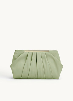 front Matching Color Stretch Satin Pleated Clutch