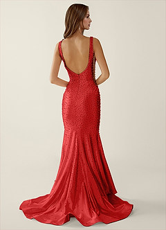 Roxana Red V-neck Hot Rhinestones Corset Prom Dress image2