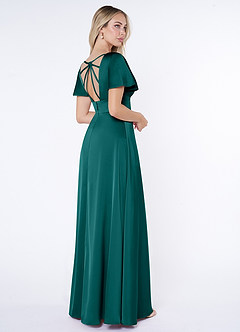 Azazie Lani Robes de demoiselle d'honneur Robe Trapèze en Satin extensible Manche à volants Paon image5
