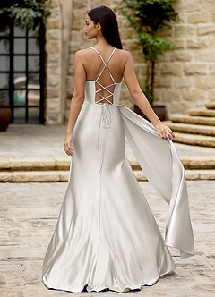 Drape Weiß Satin-Ballkleid image2