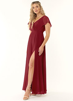 Azazie Rylee Bridesmaid Dresses Pomegranate A-Line Pleated Chiffon Dress image3