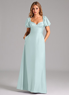 Azazie Fatima Bridesmaid Dresses Sea Glass A-Line Sweetheart Neckline Stretch Satin Dress image3