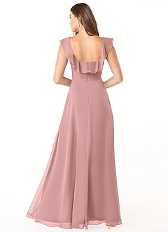 Azazie Jinny Brautjungfernkleider A-Linie Quadratischer Ausschnitt Gerüscht Chiffon Kleid Altrosa image4