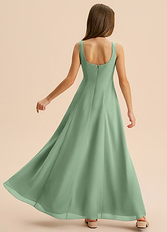 Azazie Lambie Junior Abito A-Line in Chiffon Plissettato Matcha image8