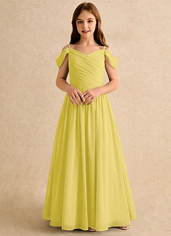 Azazie Chelo Girls Formal Abiti da Ragazza di Fiori Abito A-Line in Chiffon Plissettato Canarino image4