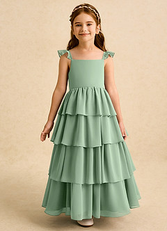 Azazie Boba vestidos de niña de las flores Vestido de Matcha de Gasa de Corte En A con Escote Cuadrado image5