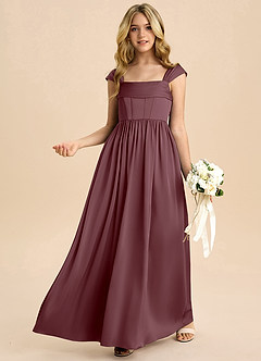 Azazie Hattie Junior Robe Trapèze en Satin extensible Plissée Sangria image4