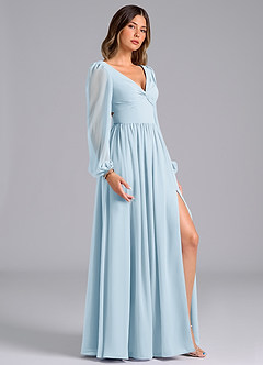Azazie Zeya Bridesmaid Dresses Sky Blue A-Line Long Sleeve Chiffon Dress image3