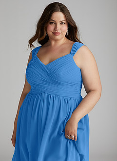 Azazie Angie Bridesmaid Dresses Blue Jay A-Line Corset Chiffon Dress image16