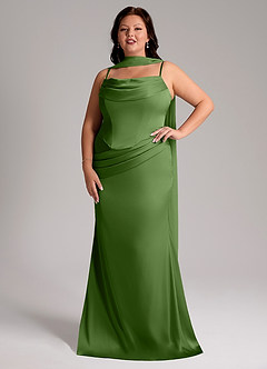 Azazie Sorrel Bridesmaid Dresses Basil Mermaid Strapless Stretch Satin Convertible Dress image7
