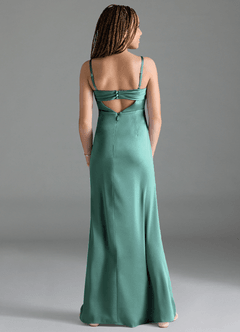Azazie Leonis Junior Aqua A-Line Pleated Stretch Satin Dress image2