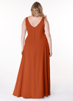 Azazie Kori Bridesmaid Dresses Burnt Orange A-Line Pleated Chiffon Dress image7