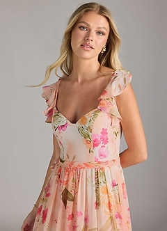Azazie Nalin Bridesmaid Dresses Abstract Bouquet Floral A-Line Ruched Chiffon Dress image6