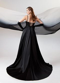 Azazie Esmeray Wedding Dresses Black Nude A-Line Sequins Stretch Satin Dress image2