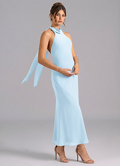 Azazie Velli 신부 들러리 드레스 인어 하이넥 쉬폰 발목 길이 드레스 image3