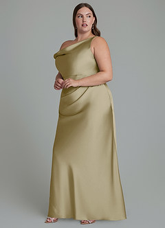 Azazie Emerson Bridesmaid Dresses Moss Green Mermaid Off the Shoulder Stretch Satin Dress image10