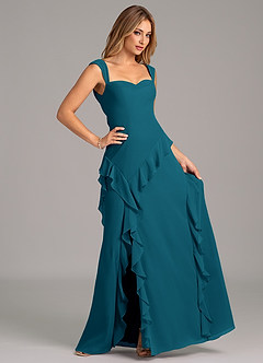 Azazie Sloane Bridesmaid Dresses Ink Blue A-Line Sweetheart Neckline Chiffon Dress image3