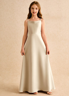 Azazie Joella Girls Formal Flower Girl Dresses Champagne A-Line Pleated Matte Satin Dress image5