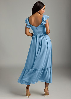 Azazie Anaya Bridesmaid Dresses Steel Blue A-Line Pleated Chiffon Dress image5