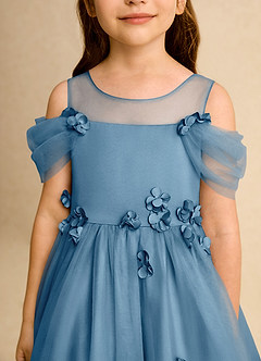 Azazie Juni Flower Girl Dresses Steel Blue Ball-Gown Pleated Tulle Dress image9