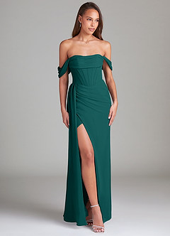 Azazie Amyra Bridesmaid Dresses Peacock Sheath Off the Shoulder Chiffon Convertible Dress image3