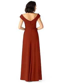 Azazie Evita Bridesmaid Dresses Rust A-Line Off the Shoulder Stretch Crepe Dress image2