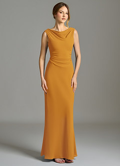 Azazie Kieryn Vestidos de damas de honor Vestido de Caramelo de Gasa de Corte Sirena con Plisado image5