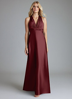 Azazie Raelynn Final Sale Dusty Sage A-Line Pleated Stretch Satin Dress image4