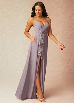 Azazie Kyedae Bridesmaid Dresses Dusk A-Line V-Neck Pleated Chiffon Dress image3